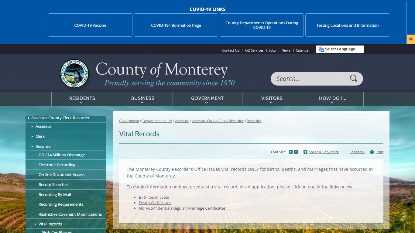 Vital Records | Monterey County, CA