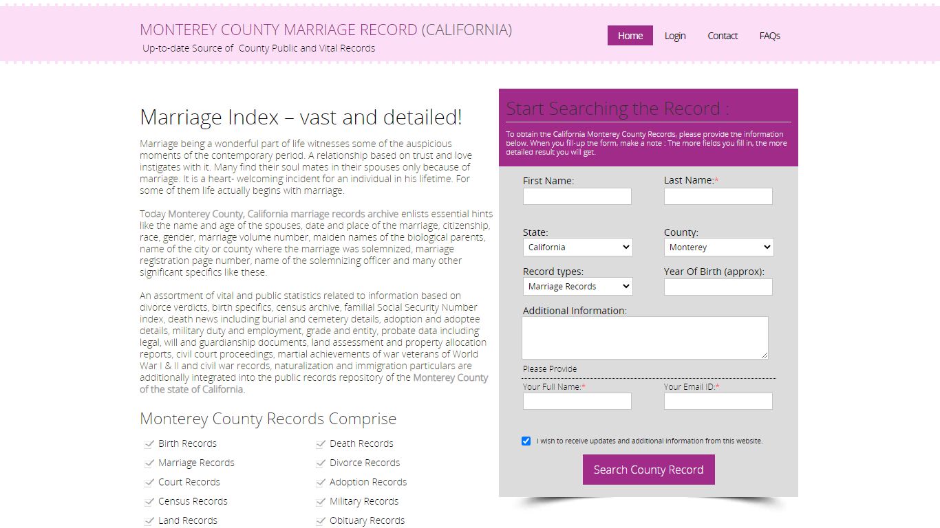 Public Marriage Records - Monterey County, California