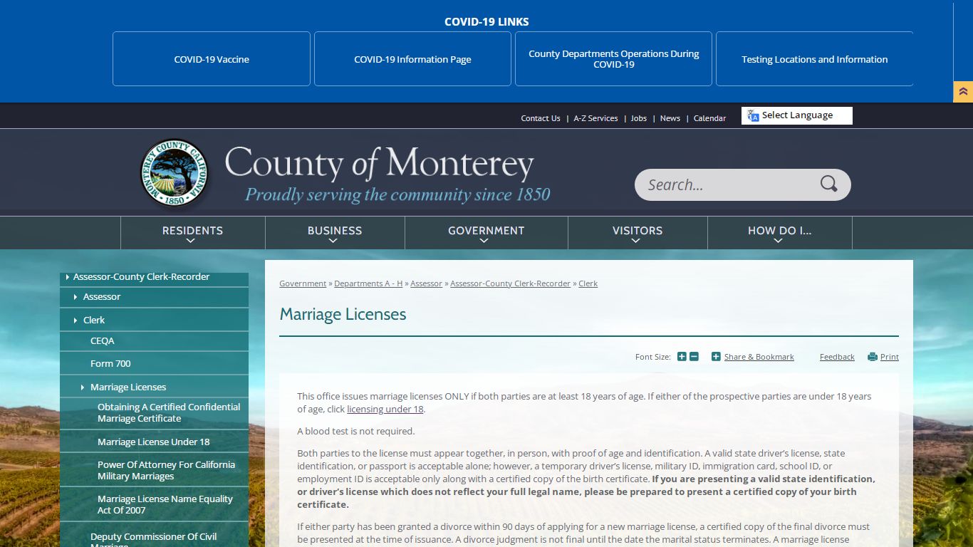 Marriage Licenses | Monterey County, CA