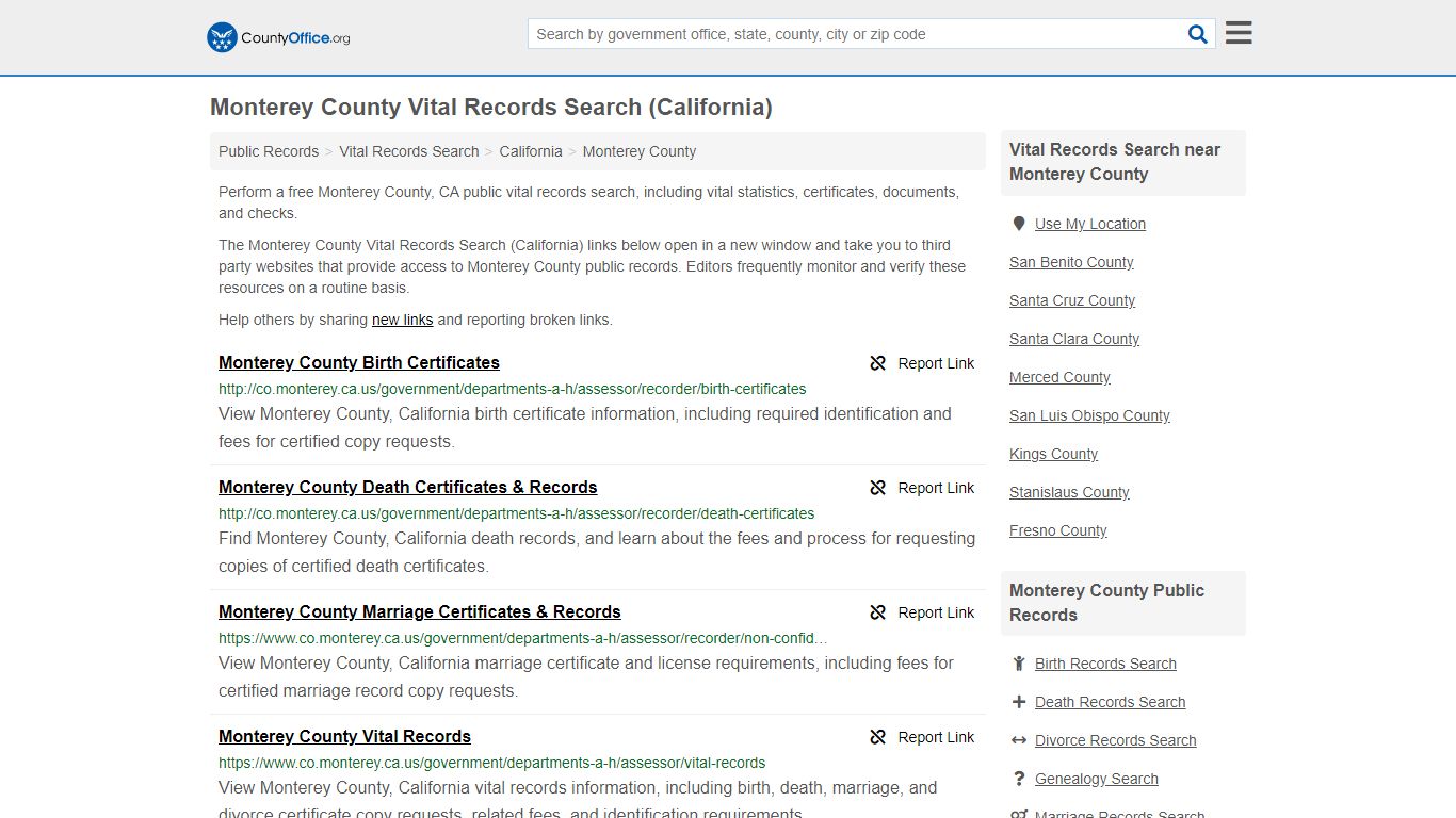 Vital Records Search - Monterey County, CA (Birth, Death ...