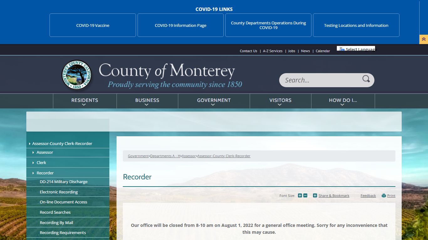 Recorder | Monterey County, CA